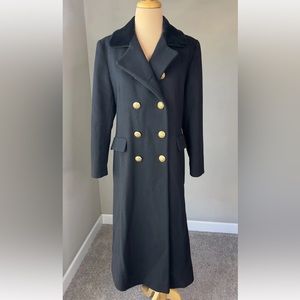 Vintage Leslie Fay Black Double Breasted Velvet Gold Button Wool Trench Coat 6